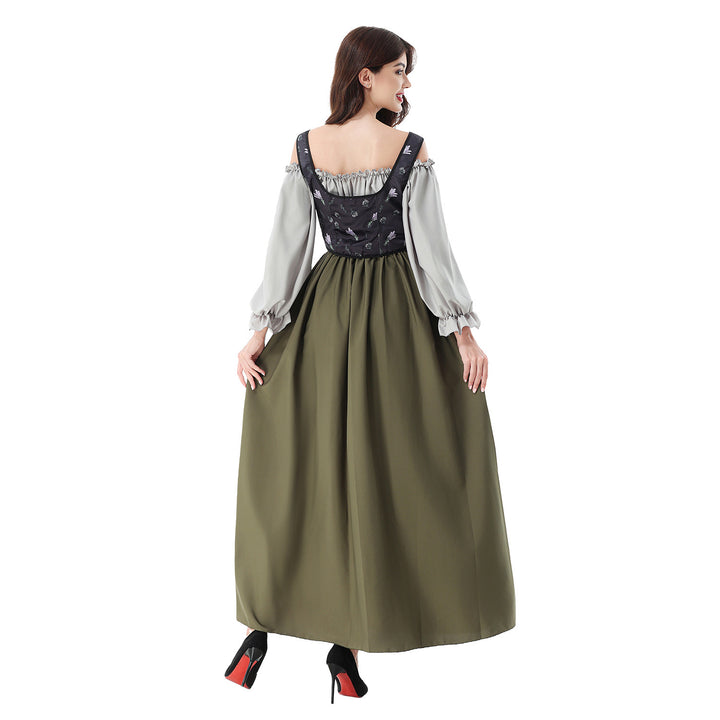 Ladies Corsage Dress with Lace-Up Corset and Off-the-Shoulder Blouse Top Mune Fashion