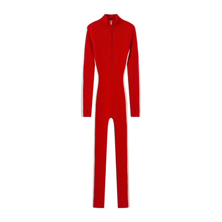 Women Fitted Ribbed Jumpsuit with Half Zipper and Thumb Hole Mune Fashion