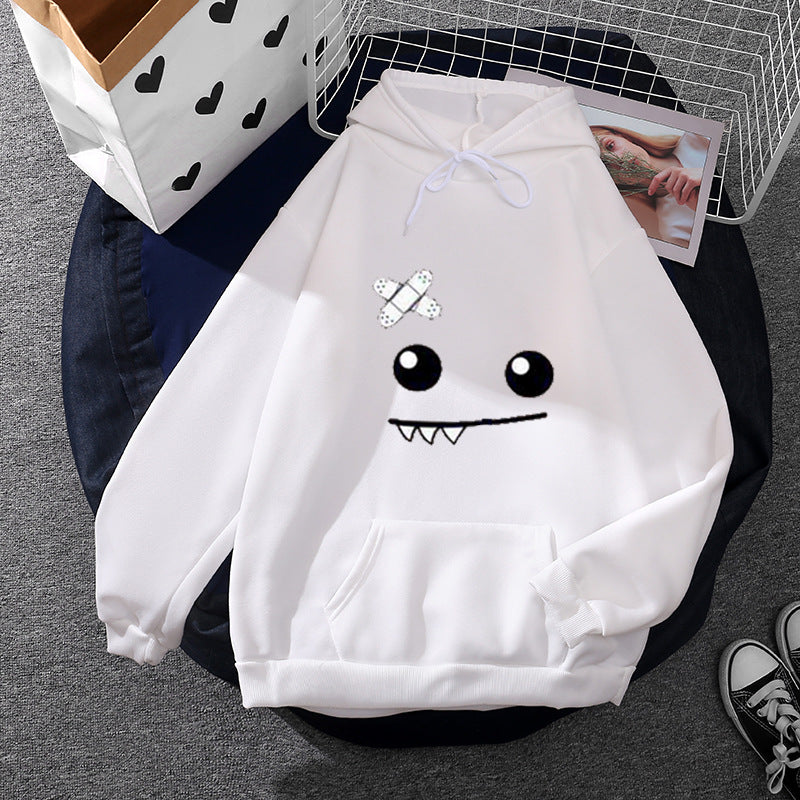 Women's hoodie with playful monster face, bandage application and kangaroo pocket Mune Fashion
