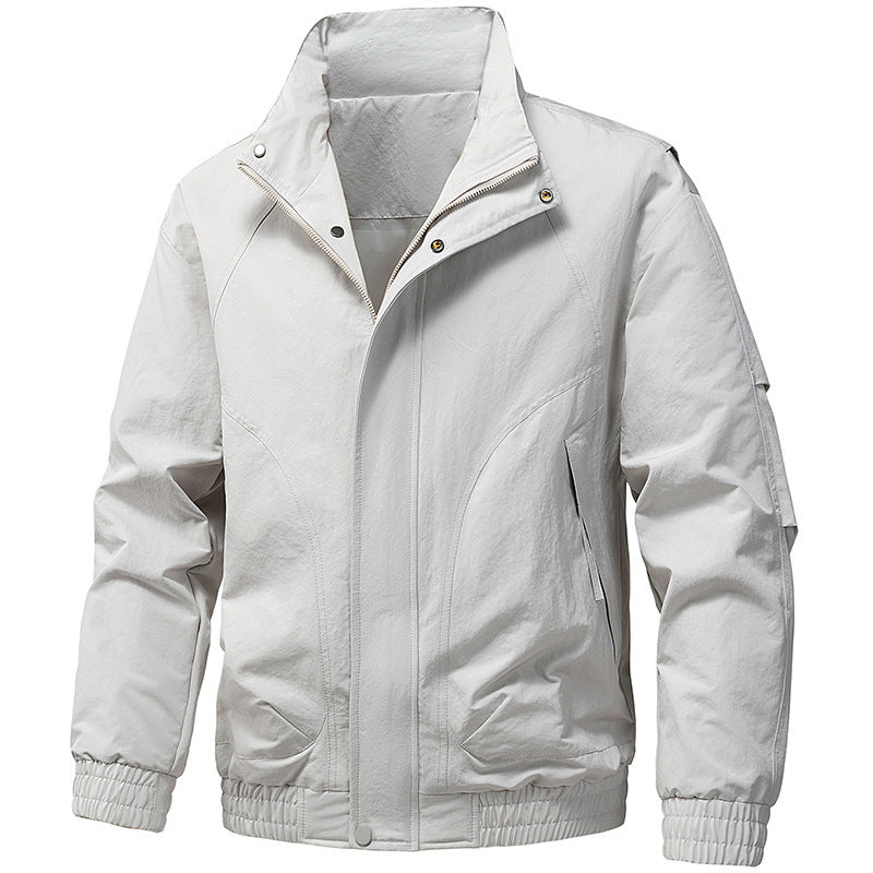 Men's Windproof Utility Bomber Jacket with Stand Collar, Elastic Cuffs, and Concealed Zipper Mune Fashion