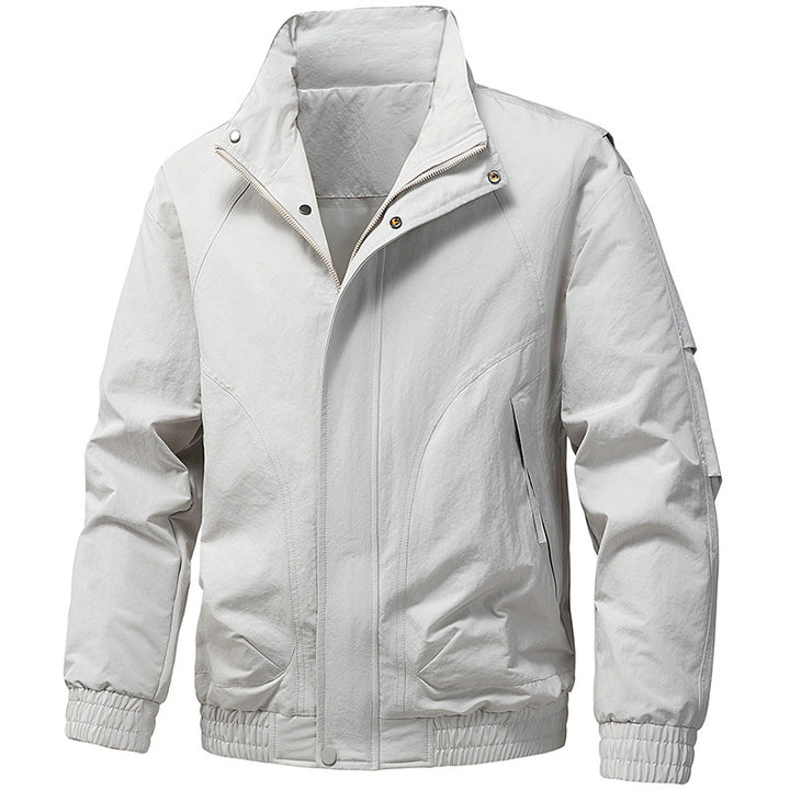 Men's Windproof Utility Bomber Jacket with Stand Collar, Elastic Cuffs, and Concealed Zipper Mune Fashion
