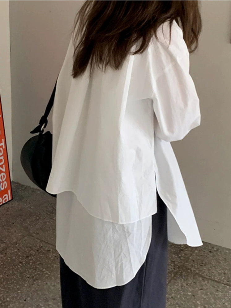 Women's Oversized Layered Blouse with Extended Back, Side Slits and Boxy Fit Mune Fashion