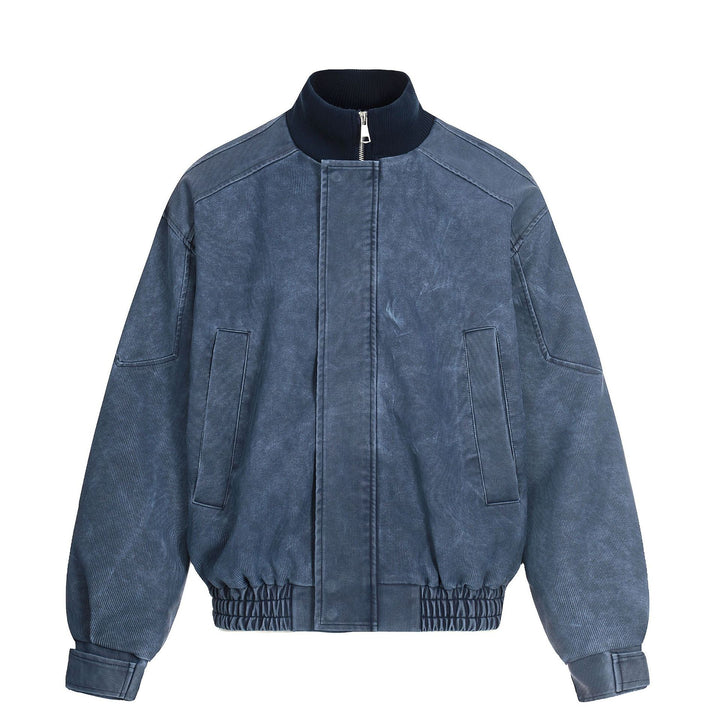 Men's short boxy blouson made of corduroy fabric with high ribbed collar and elastic hem.