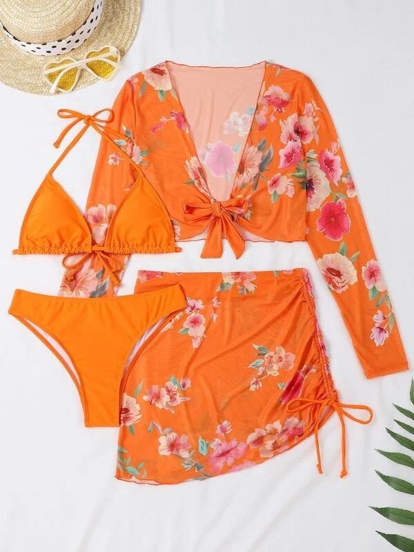 Women Elegant Swim Top with Floral Design and Tie Closure Mune Fashion