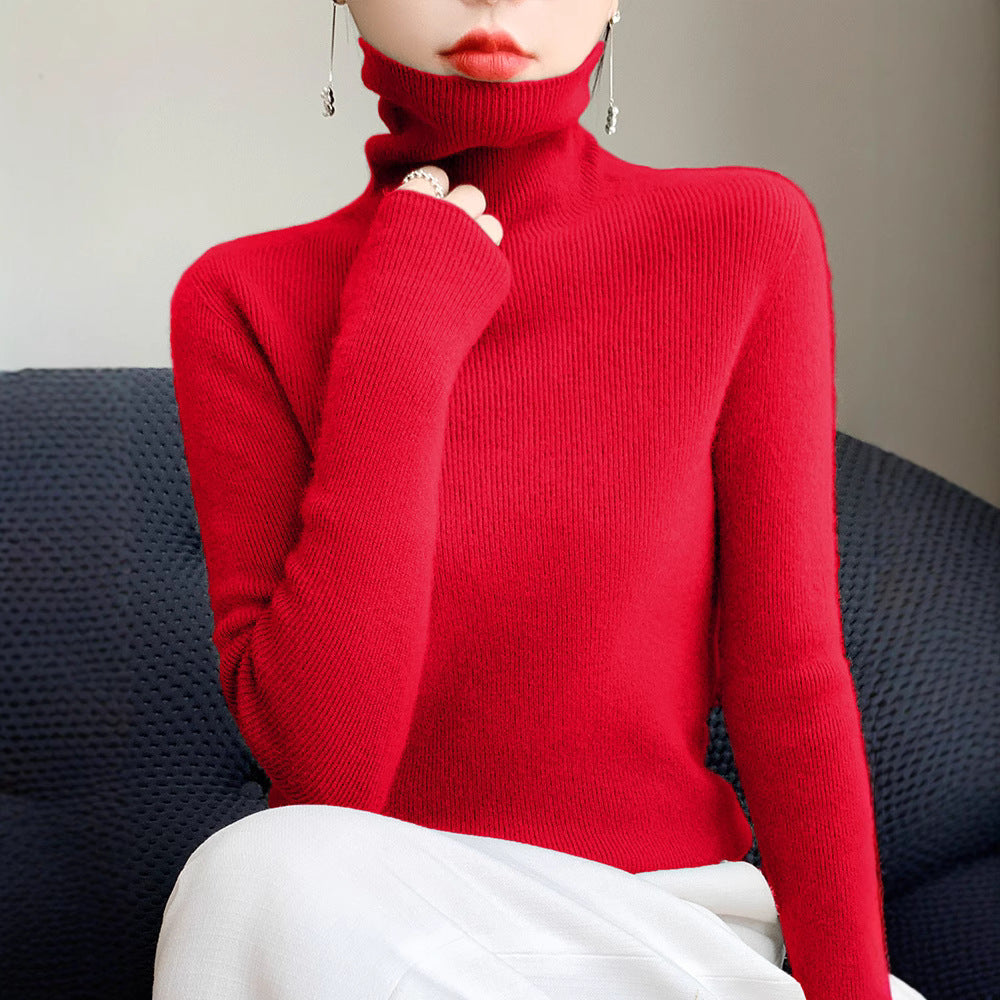 Women's Slim Roll Neck Sweater made of Cashmere Mix with Extra Long Sleeve Cuffs Mune Fashion