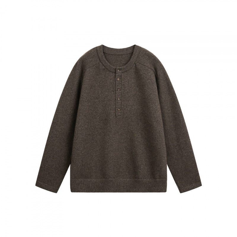 Unisex fine knit Henley pullover with raglan sleeves and half placket Mune Fashion
