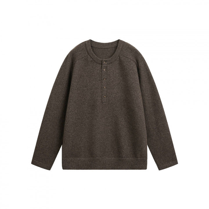 Unisex fine knit Henley pullover with raglan sleeves and half placket Mune Fashion
