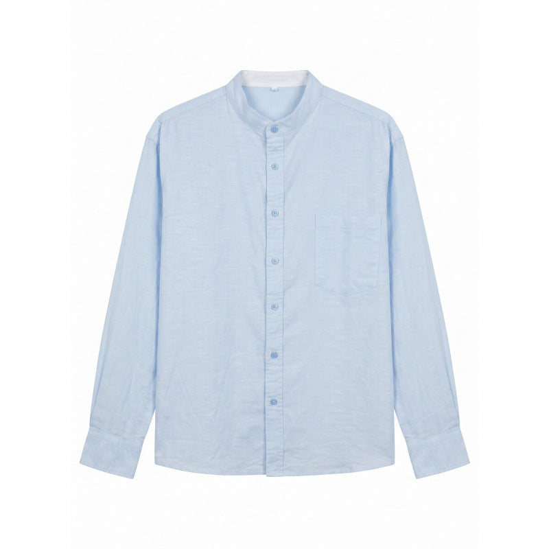 Men's Lightweight Cotton Oxford Shirt with Stand Collar and Chest Pocket Mune Fashion