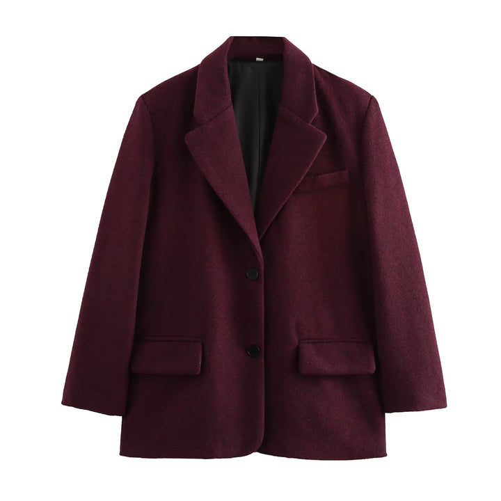 Women Long Wool Blend Double-Breasted Coat with Notched Collar and Flap Pockets Mune Fashion