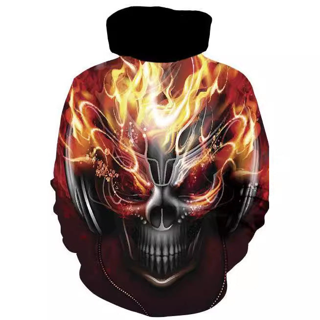 Men's hoodie with photorealistic 3D skull print, crown & chain motif Mune Fashion
