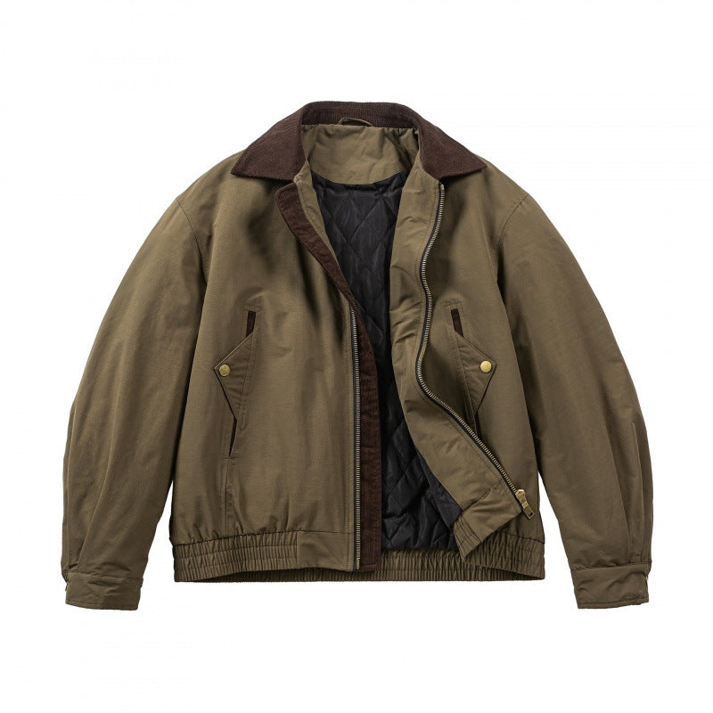 Men's Boxy Field Bomber Jacket with Cord Collar, Metal Zipper and Elastic Hem Mune Fashion