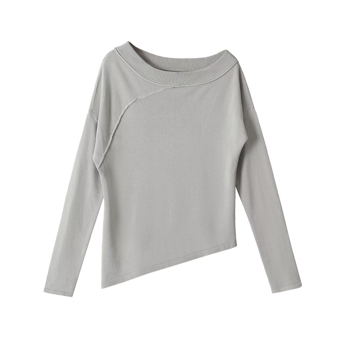 Women's Asymmetric Fine Knit Long Sleeve with Wide Boat Neck Mune Fashion