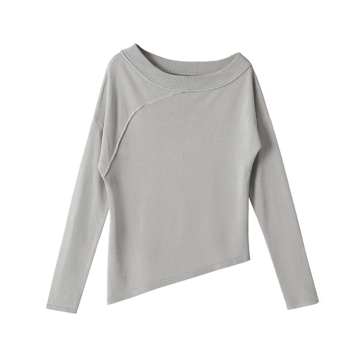 Women's Asymmetric Fine Knit Long Sleeve with Wide Boat Neck Mune Fashion