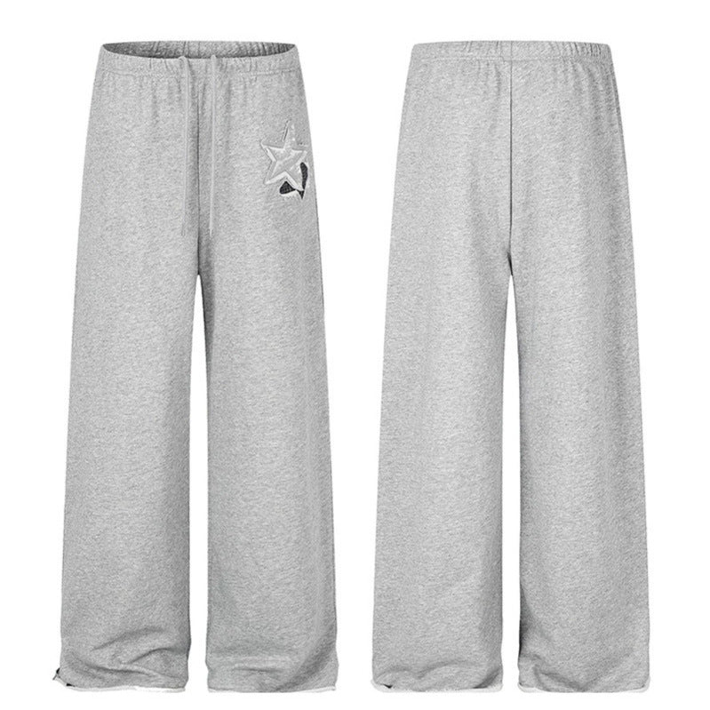 Women's Extra Wide Palazzo Sweatpants with Comfort Waistband, Drawstring and Star Applique Mune Fashion