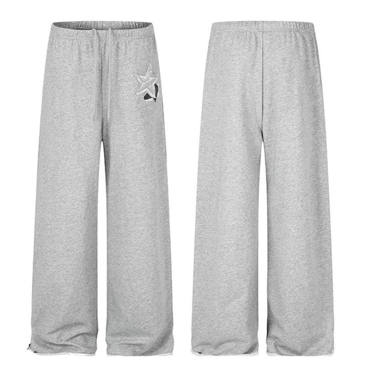 Women's Extra Wide Palazzo Sweatpants with Comfort Waistband, Drawstring and Star Applique Mune Fashion
