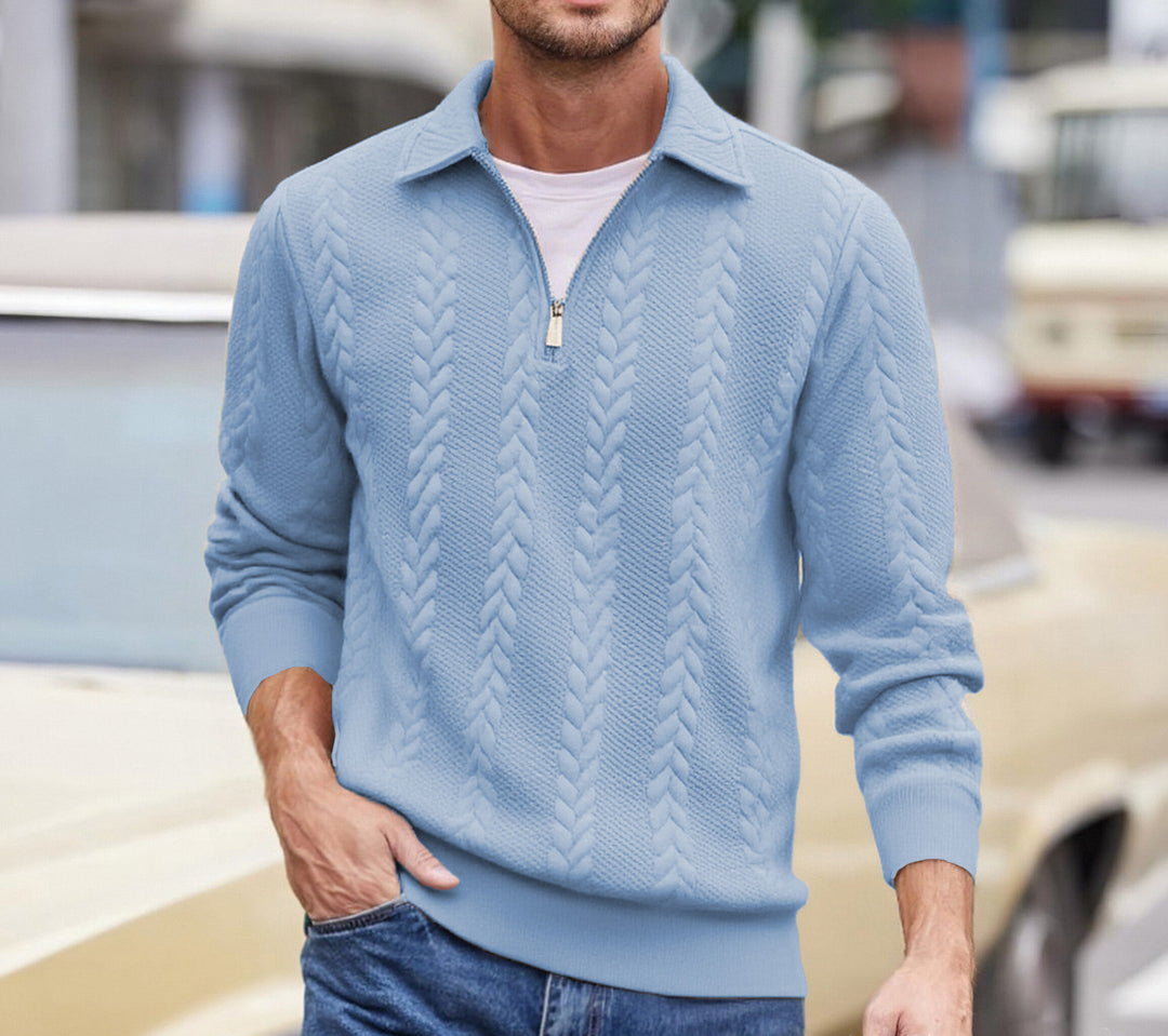 Men's structured half-zip pullover with turtle neck, fine cable pattern and elastic cuffs Mune Fashion