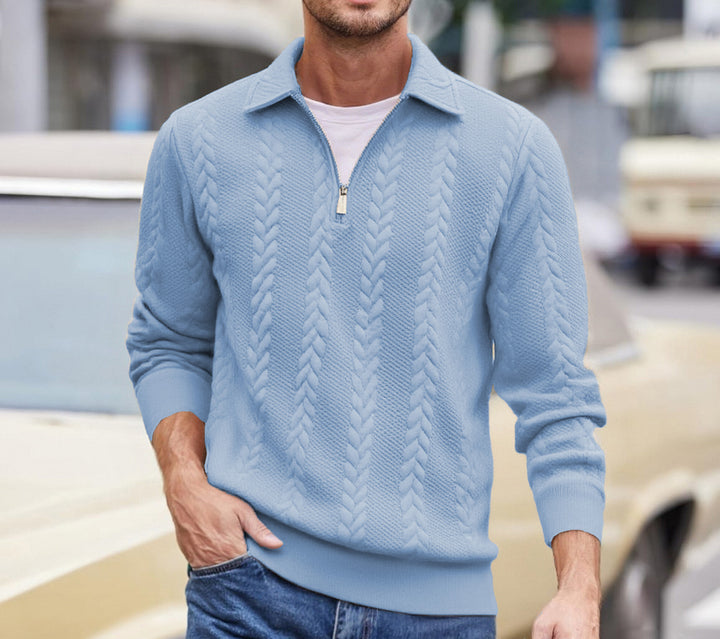 Men's structured half-zip pullover with turtle neck, fine cable pattern and elastic cuffs Mune Fashion