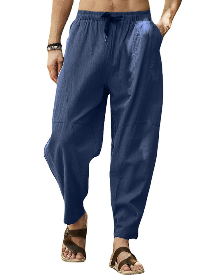 Men's casual linen harem pants with elastic waistband and side pockets Mune Fashion