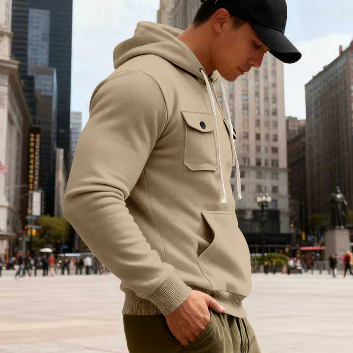 Men's hooded sweatshirt with chest flap pocket, kangaroo pocket & ribbed cuffs Mune Fashion