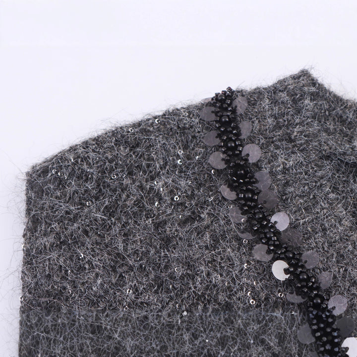Women's Sleeveless Mohair-Look Knitted Vest with V-Neck and Decorative Sequins Mune Fashion