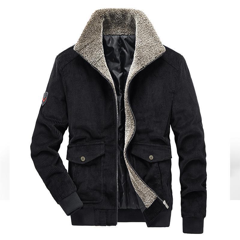 Men's cord field jacket with Sherpa inner lining, stand-up collar and patch pockets Mune Fashion