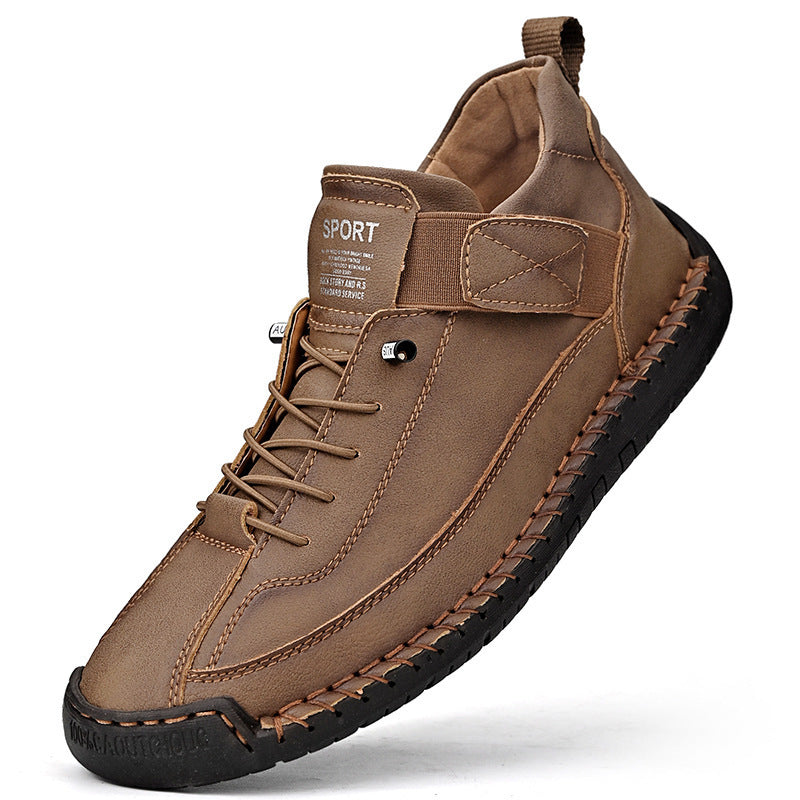 Men's leather imitation casual sneaker with Velcro strap, moccasin seam & profiled rubber sole Mune Fashion