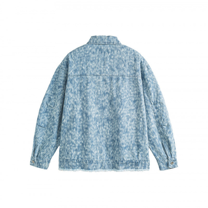 Unisex Boxy Jeans Jacket with Frayed Hem and Textured Wash Mune Fashion