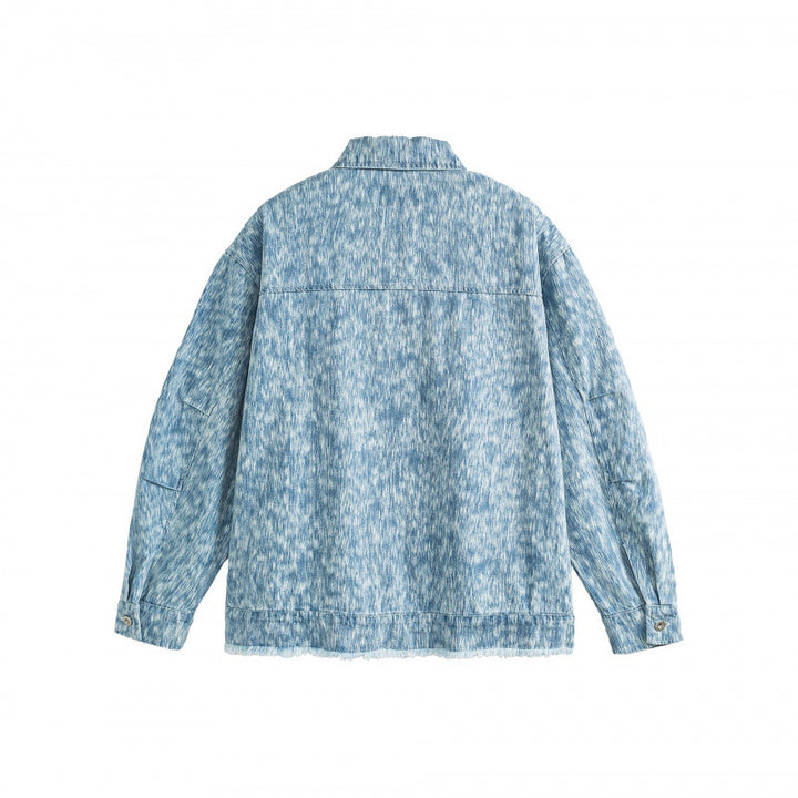 Unisex Boxy Jeans Jacket with Frayed Hem and Textured Wash Mune Fashion