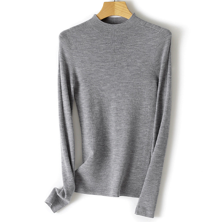 Women's Lightweight Fine Knit Sweater with Short Stand-Up Collar and Slim Silhouette Mune Fashion