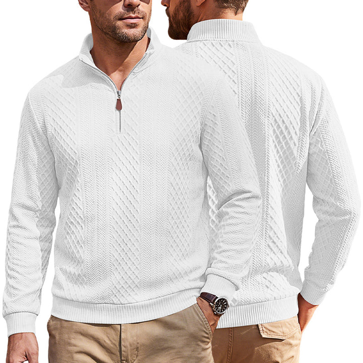 Men's knit pullover with half zip and textured cable knit look Mune Fashion