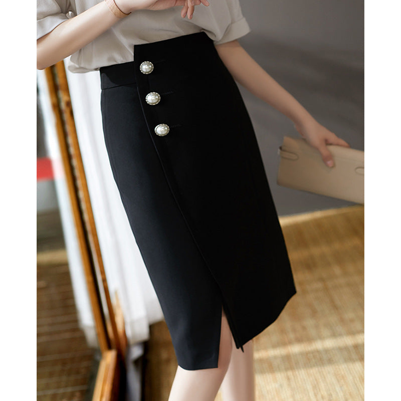 Ladies Figure-hugging Pencil Skirt with Button Details Mune Fashion