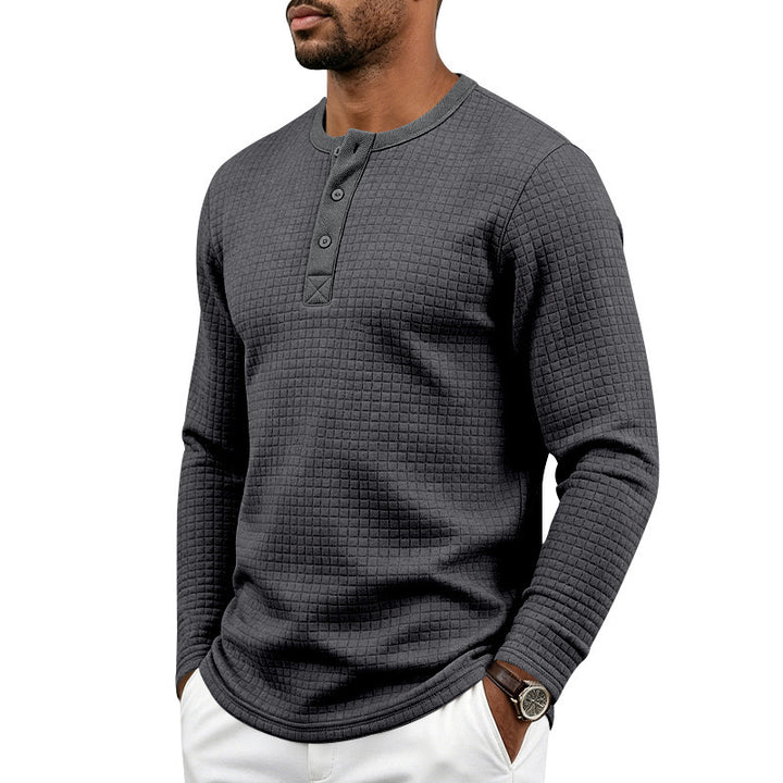 Men's Textured Thermal Henley Long Sleeve Shirt with Waffle Texture and Rounded Hem Mune Fashion
