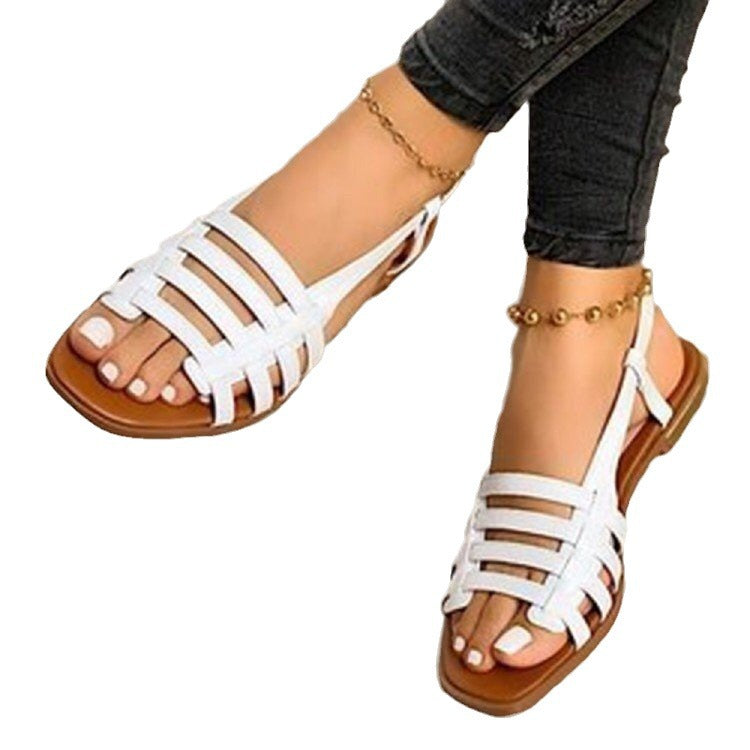 Women's Braided Strap Sandals with Flat Sole and Open Toe Area Mune Fashion