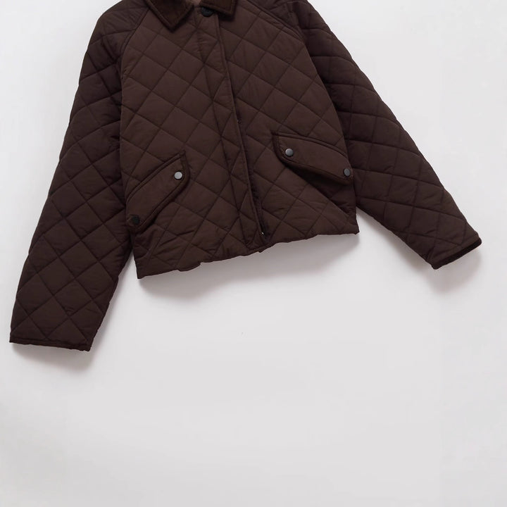 Women Quilted Boxy Transitional Jacket with Cord Collar and Flap Pockets Mune Fashion