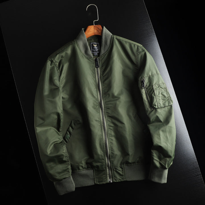 Men's windproof nylon bomber jacket in MA-1 style with arm pocket and ribbed cuffs Mune Fashion
