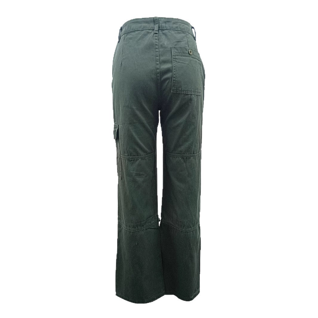 Women's High-Waisted Cargo Palazzo Pants with Seam Segments and Side Flap Pocket Mune Fashion