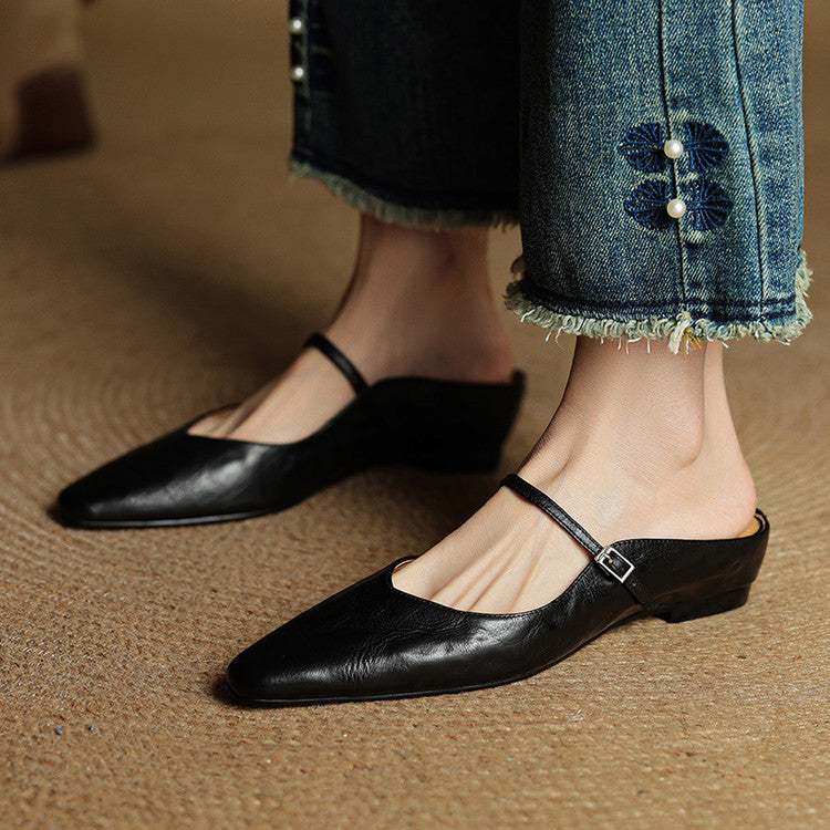 Women Genuine Leather Slip-On Mules