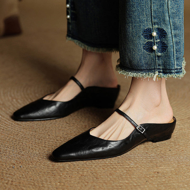 Women Genuine Leather Slip-On Mules