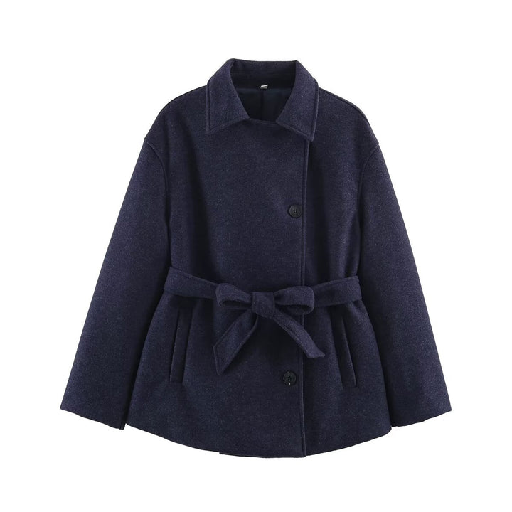 Women’s short wrap coat with belted waist and boxy silhouette Mune Fashion