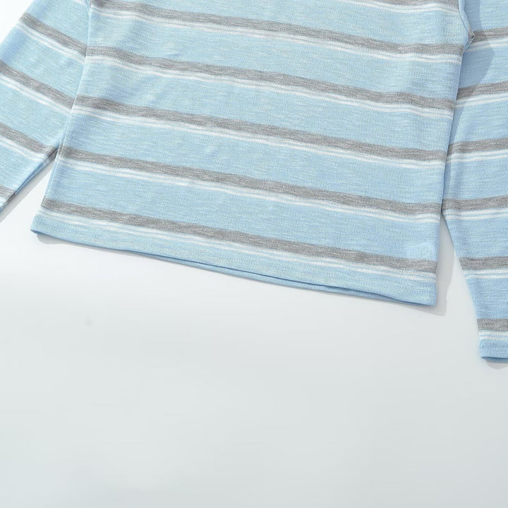Men's knit polo shirt with open V-neck and fine stripe pattern Mune Fashion