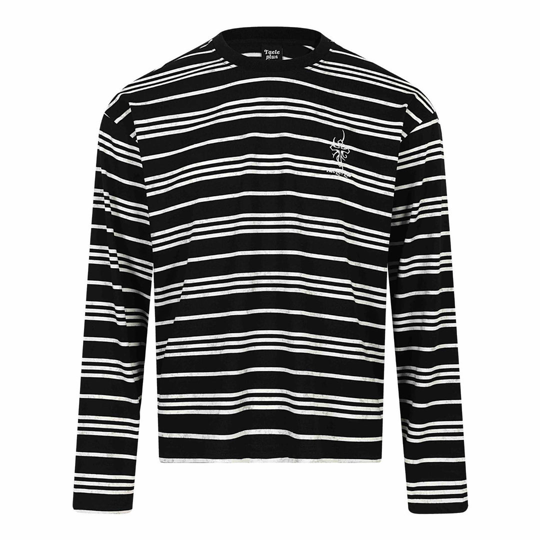 Unisex Striped Long Sleeve T-Shirt with Round Neck and Fine Logo Embroidery Mune Fashion