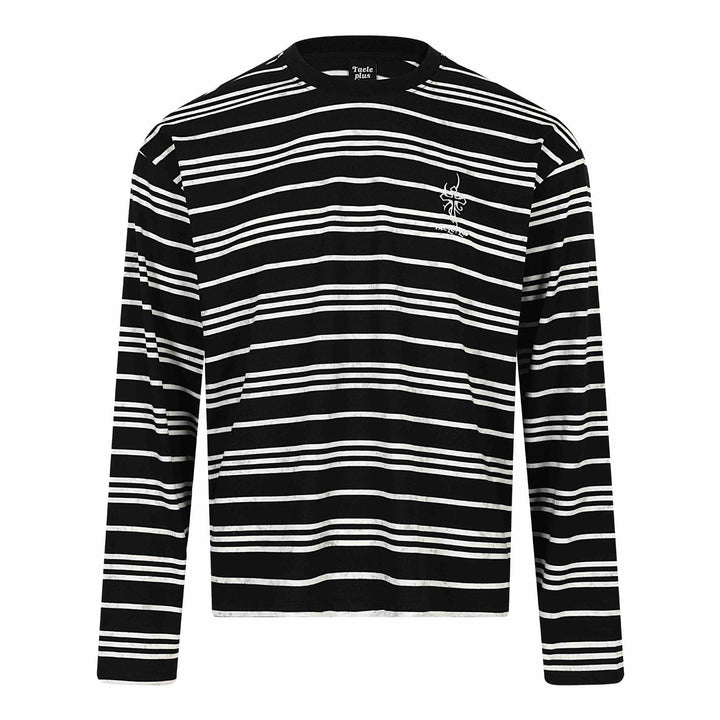 Unisex Striped Long Sleeve T-Shirt with Round Neck and Fine Logo Embroidery Mune Fashion