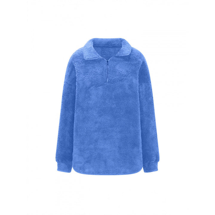 Women Fluffy Oversized Sherpa Pullover with Half Zip and Kangaroo Pockets Mune Fashion