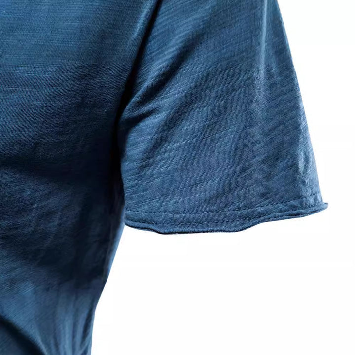 Men's light cotton jersey short-sleeve shirt with V-neck and slim fit Mune Fashion