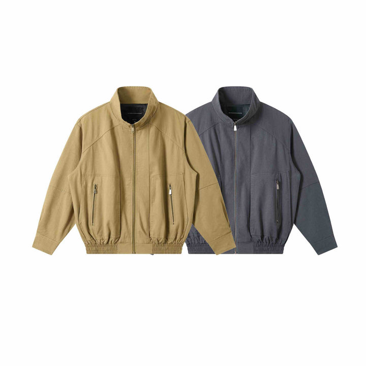 Men's Lightweight Canvas Field Jacket with Stand-Up Collar, Concealed Zipper and Elastic Hem Mune Fashion