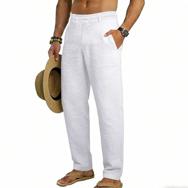 Men's airy linen relaxed pants with elastic comfort waistband and straight leg Mune Fashion