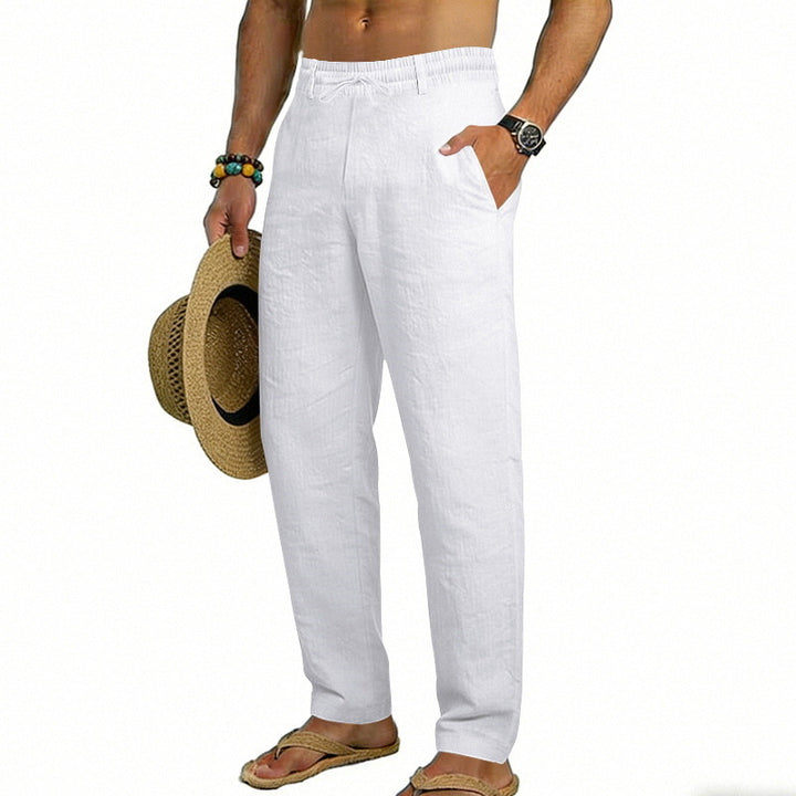 Men's airy linen relaxed pants with elastic comfort waistband and straight leg Mune Fashion