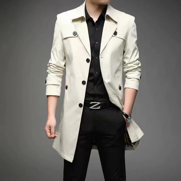 Men's Slim Fit Trench Coat with Lapel Collar and Subtle Button Placket Mune Fashion