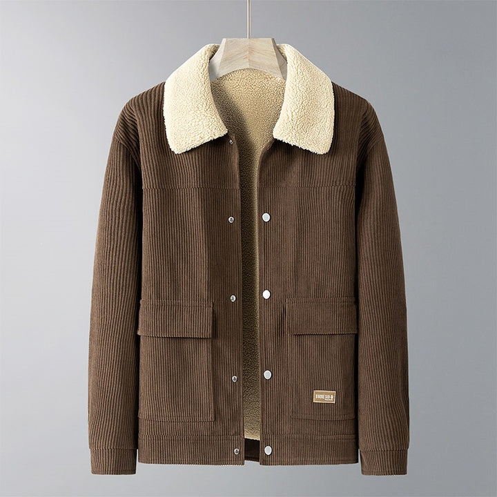 Men's cord jacket with teddy lining, shirt collar & snap front Mune Fashion