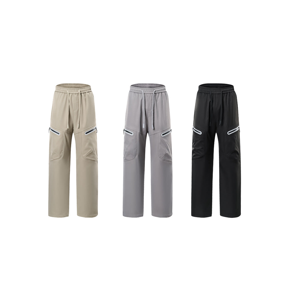 Men's Technical Cargo Jogging Pants with Straight Leg, Zipper Pockets and Drawstring Waist Mune Fashion
